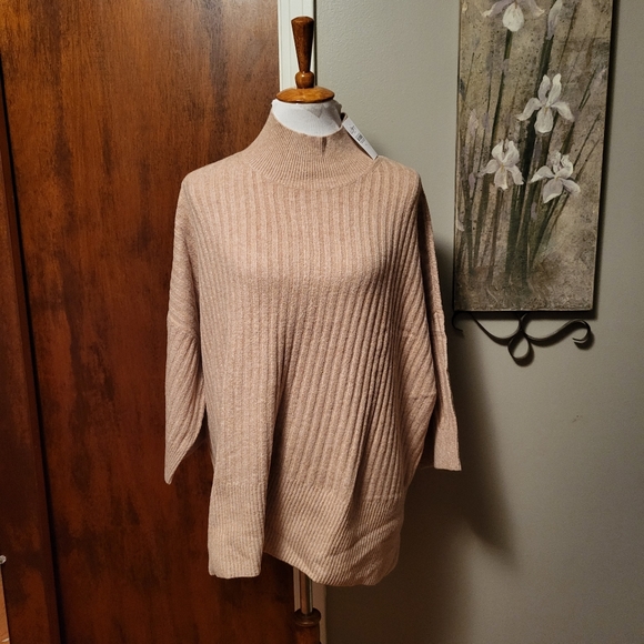 Ann Taylor LOFT Poncho Ribbed Sweater XL NWT Tan